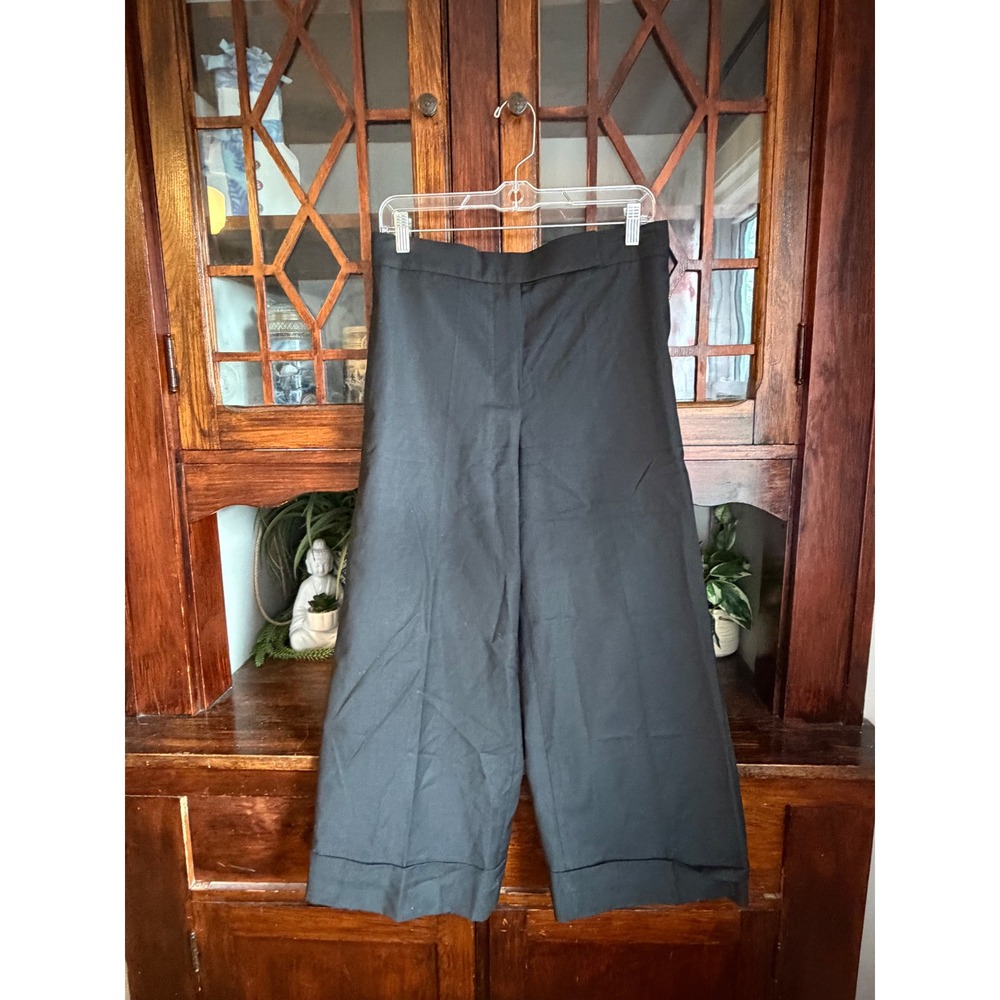 COS 100% Wool Crop Trouser Black Wide Leg Pants Women Size 6